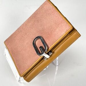 Gucci Pink Suede with Tan Leather Trims Wallet.